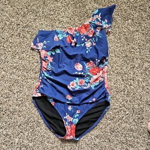 Women's Elegant Floral One Shoulder Swimsuit Size 12